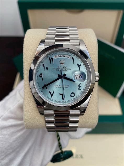 rolex platinum day date arabic dial|rolex watch with arabic numbers.